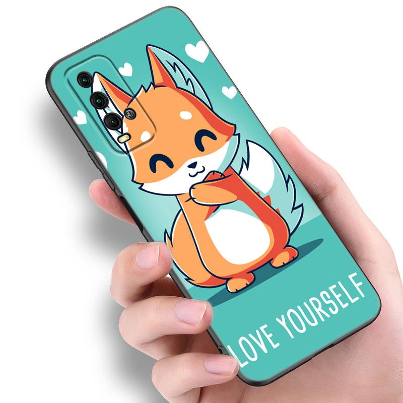 Cute Cartoon Fox Phone Case For Xiaomi Redmi Note 5 6 9T K20 K40 K50 Pro 7A 8A 9A 9C 9i 10A 10C A1 S2 Soft TPU Black Cover