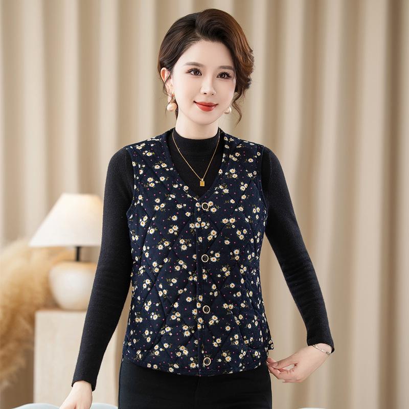 Women's Floral Vest for Autumn/Winter: Warm Cape, Inner/Outer Wear, Lightweight for Middle-Aged and Elderly Moms