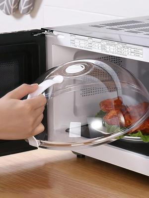 1pc Transparent Microwave Splash-Proof Pot Lid With A Handle And A Bowl And Plate Service Lid. Must-Have For Home Kitchens