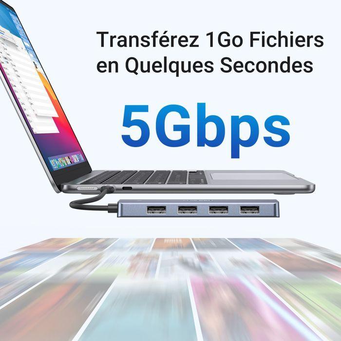 Hub USB - UGREEN - 4 ports USB 3.0 + USB-C - Gris