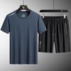 Men's Quick-Dry Ice Silk Sports Set - Lightweight, Breathable Summer Short-Sleeve Top and Casual Shorts