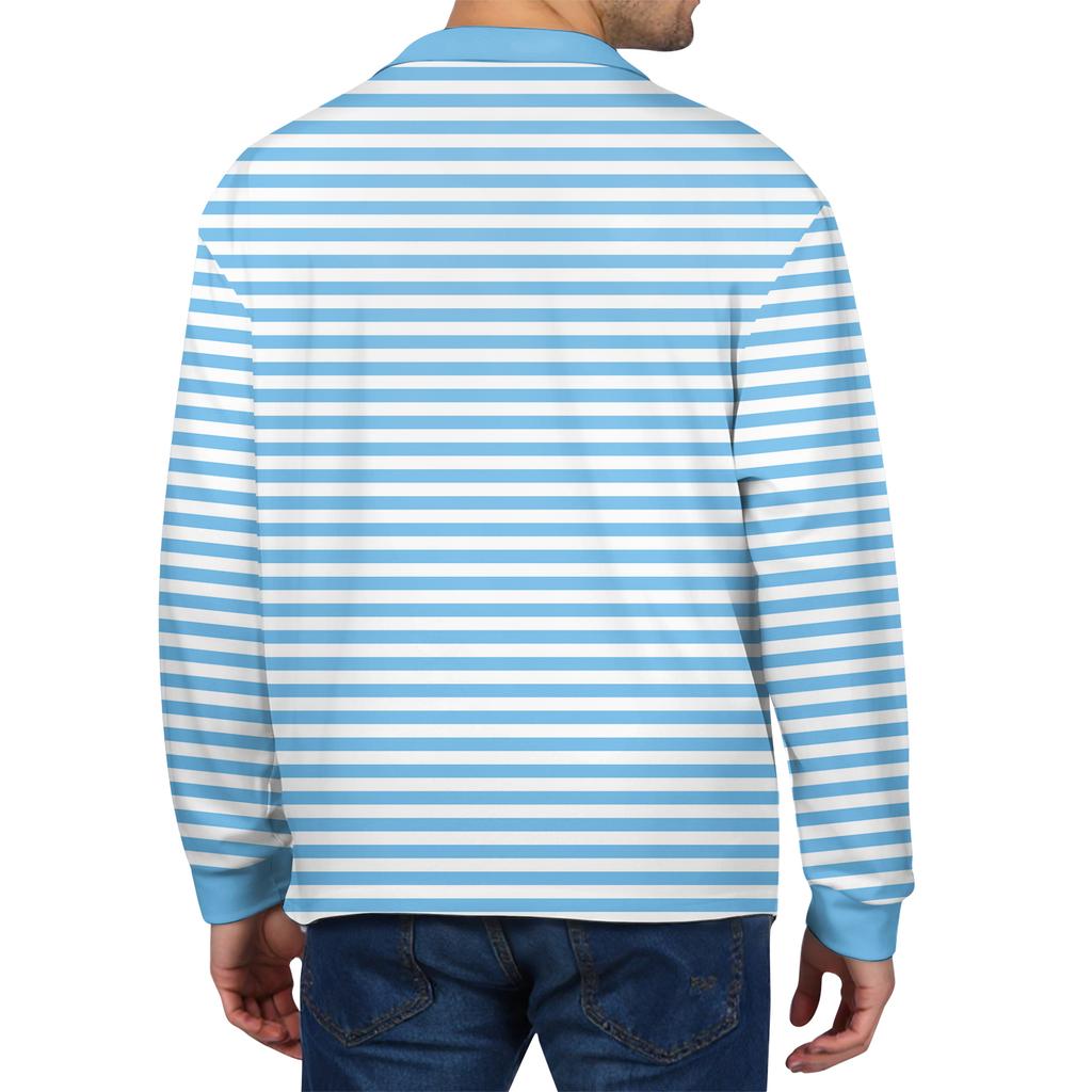 Men's Casual Striped Print Button-Up Long-Sleeve Tops