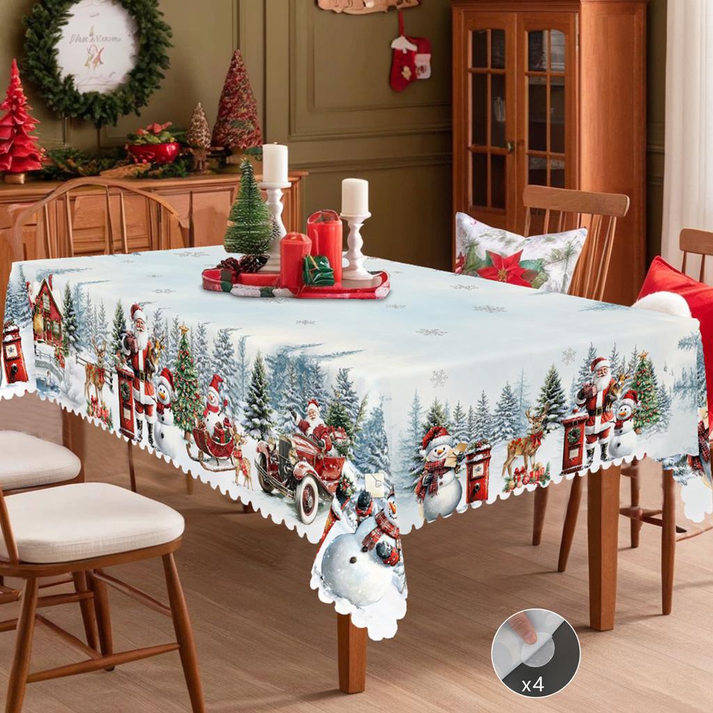 1 Piece Of Merry Christmas Themed Printed Tablecloth, Retro Country Farmhouse Style, Santa Claus, Snowman, Snow Scene Pattern Design, Suitable For Chr