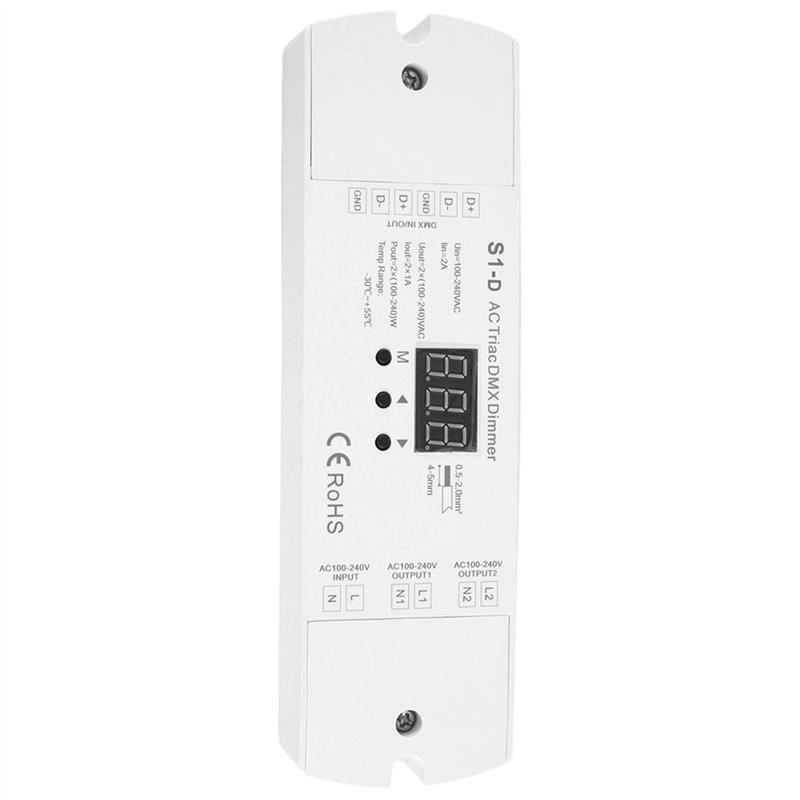 

4X AC100V - 240V 288W 2CH Triac DMX LED Dimmer, Dual Channel Output Silicon DMX512 Led Controller Digital Display S1-D-B61B білий