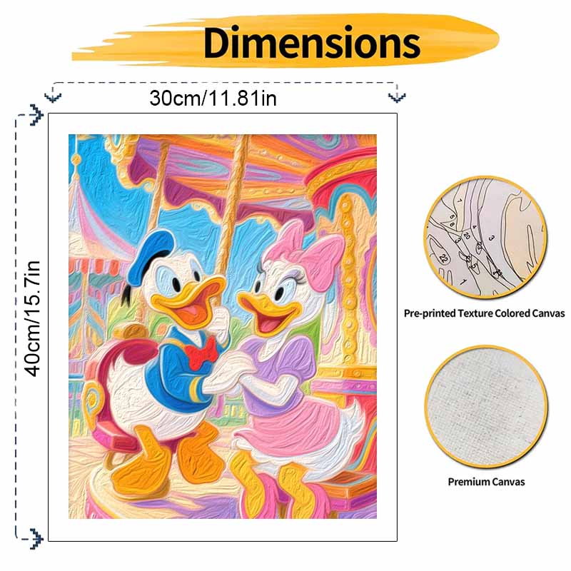 Disney Donald Duck and Daisy Duck Merrygoround Oil Paint by Numbers Painting Kit Handmade Diy Home Decoration Gift