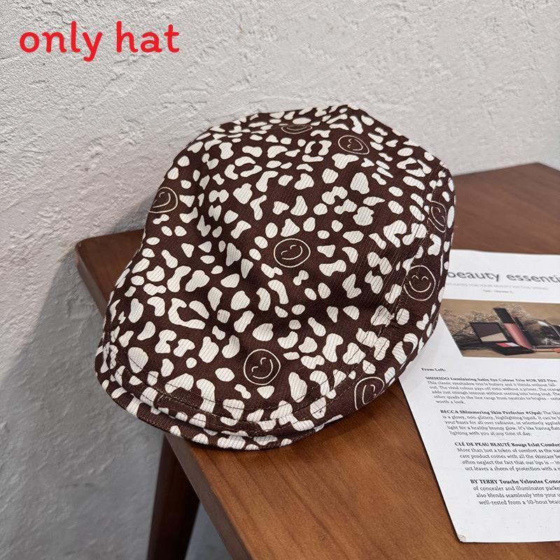 Fashion Leopard Print Smiling Face Pattern Women Casual Beret Autumn For