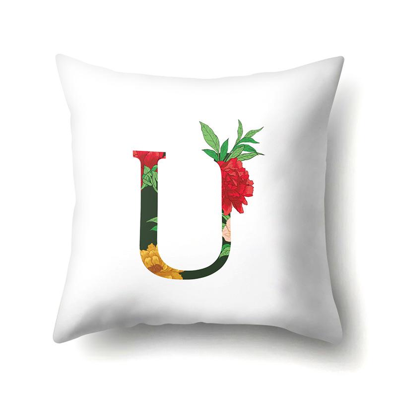 Polyester Pillowcase Watercolor Flowers Car Decoration Print 26 English Letters Home Cushion Cover