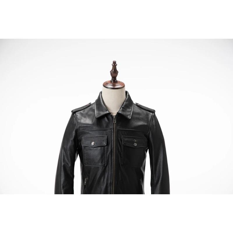 Chinese Size Genuine Leather Jacket Men Blue Black Natural Cowhide Slim Fit Men's Coat Casual Style Clothes Spring Autumn Asian Size M617