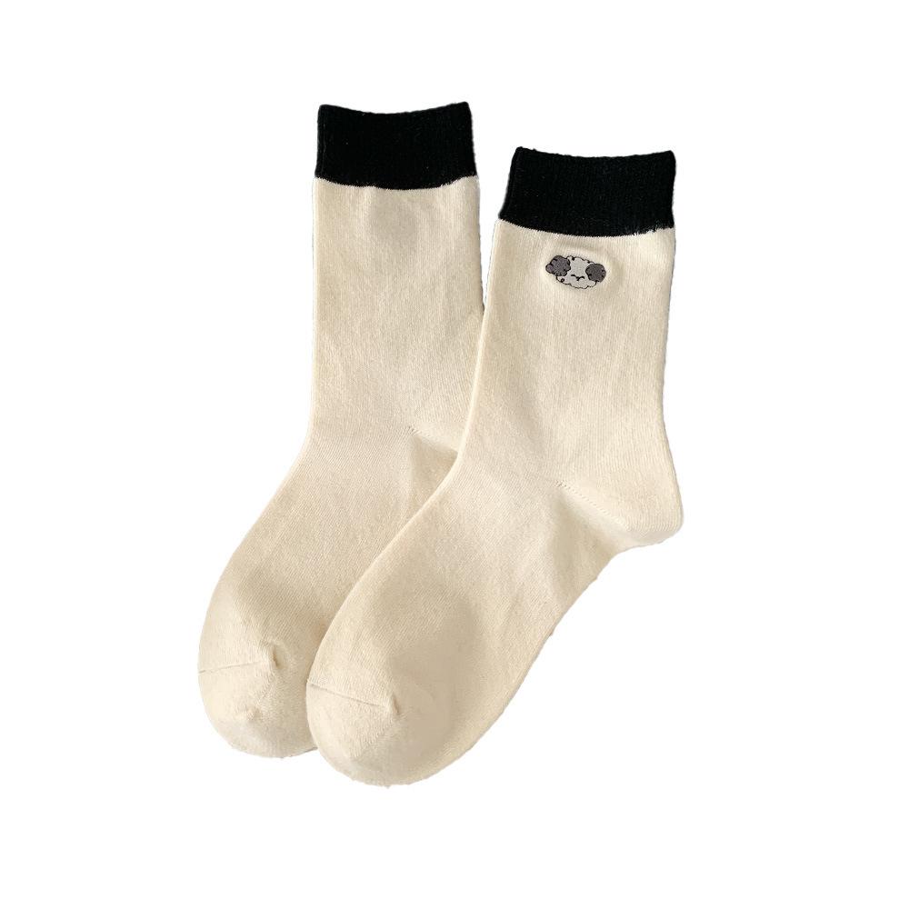 

Утолщенные шерстяные носки, Женский мультяшный вышитый узор, Женские мультяшные полосатые носки до середины икры, Осенне-зимний многоцветный махровый 1 pair бежевый