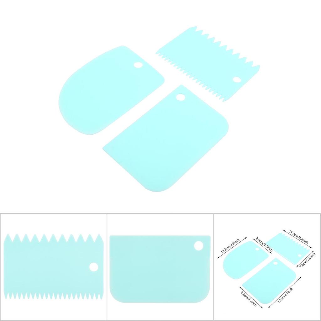 3Pcs Baking Scrapers Cream Spatulas Pastry Tools Soft Pastry Scraper Kitchen (Blue)