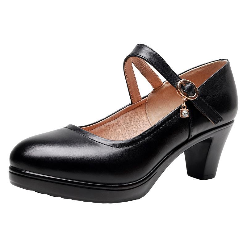 8cm 10cm Small Size 32-43 Shallow Soft Leather Mary Janes Platform Pumps 2025 Spring Trend Block High Heels Shoes Office Model