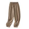 Summer new literary loose solid color cotton and linen elastic waist Harlan pants nine-point pants women's casual pants