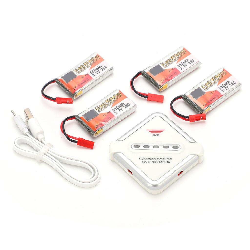 4pcs 3.7V 650mAh Rechargeable Lipo Battery Pack with JST Plug and 4?in?1 Charger for RC Cars