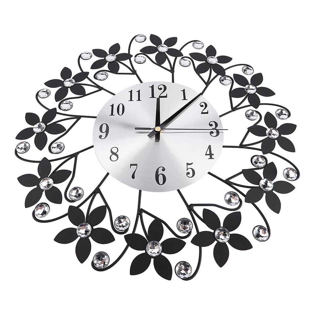 Modern Metal Wall Clock Crystal Home Office Decor Silent Metal Wall Clock