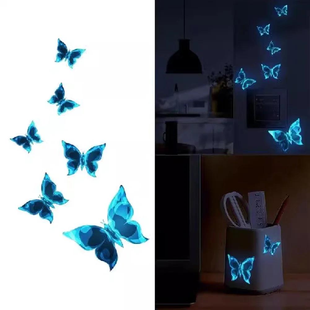 Blue Luminous Butterfly Wall Stickers Living Room Bedroom For Home Decor Switch Decals Glow In The Dark Self Adhesive Wallpaper
