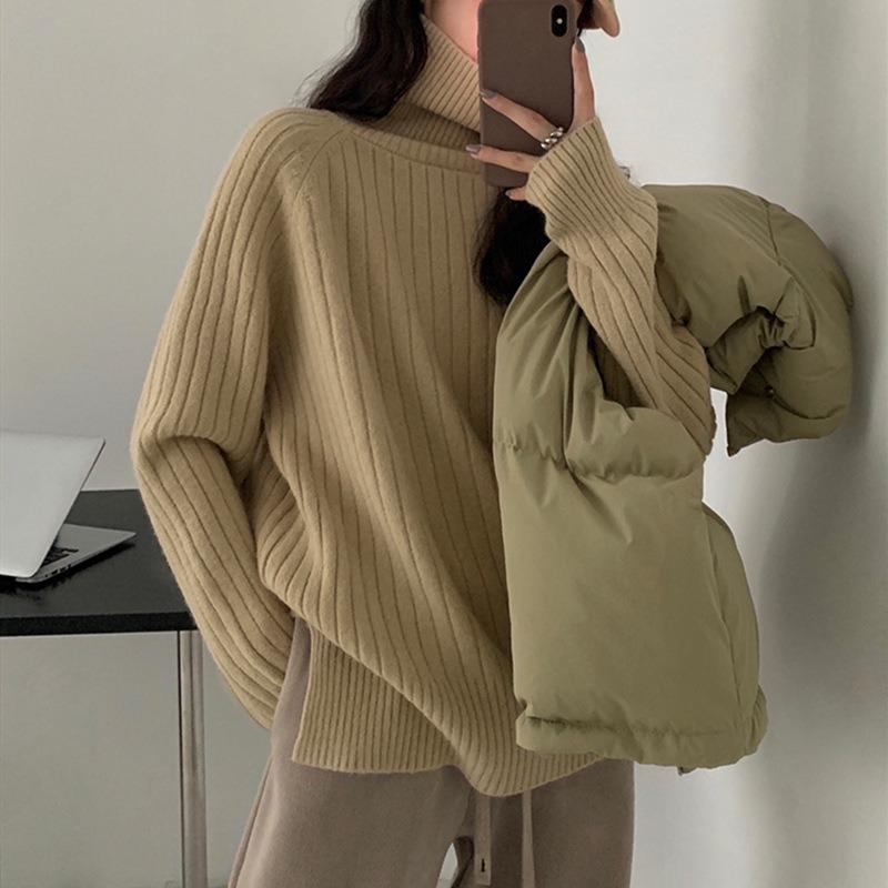 Solid color soft waxy turtleneck pullover bottoming shirt women's autumn and winter new loose lazy wind knitted sweater
