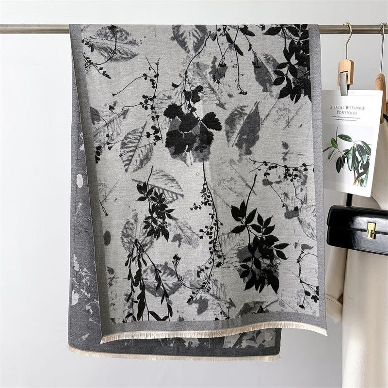 Floral Pashmina Shawl Warm Cashmere Scarf for Women Luxury Winter Thick Blanket Bufanda Female Wrap Bandana Echarpe Poncho