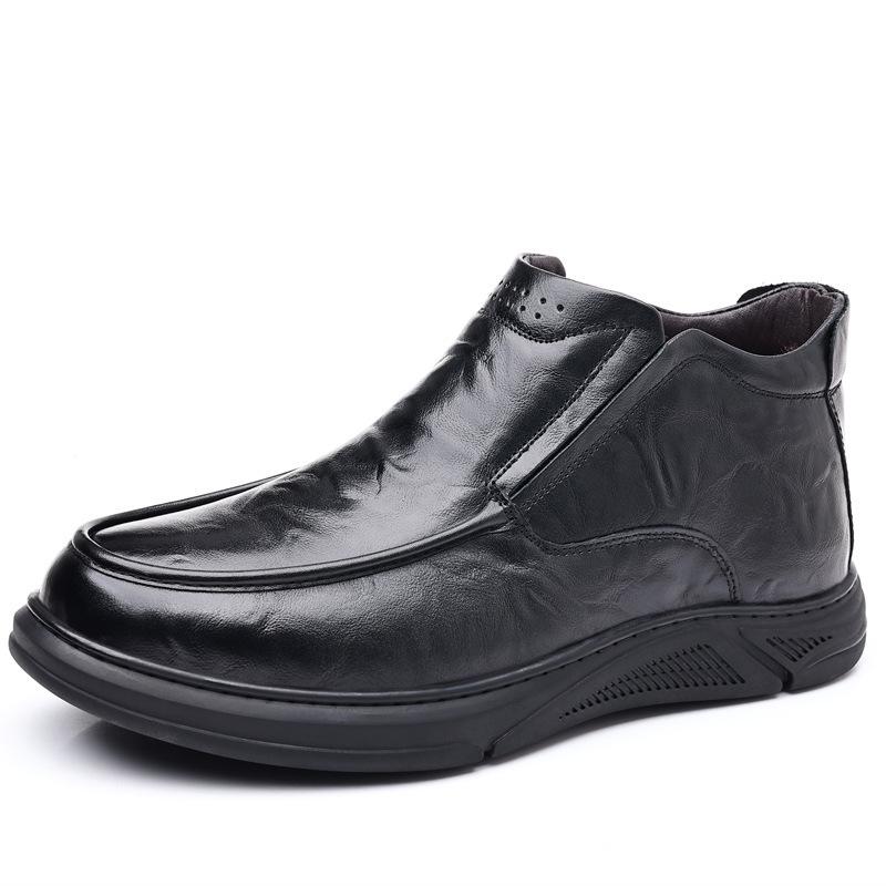 First layer cowhide winter men's cotton shoes genuine leather wool warm middle-aged leather boots velvet dad men's Northeast men's shoes