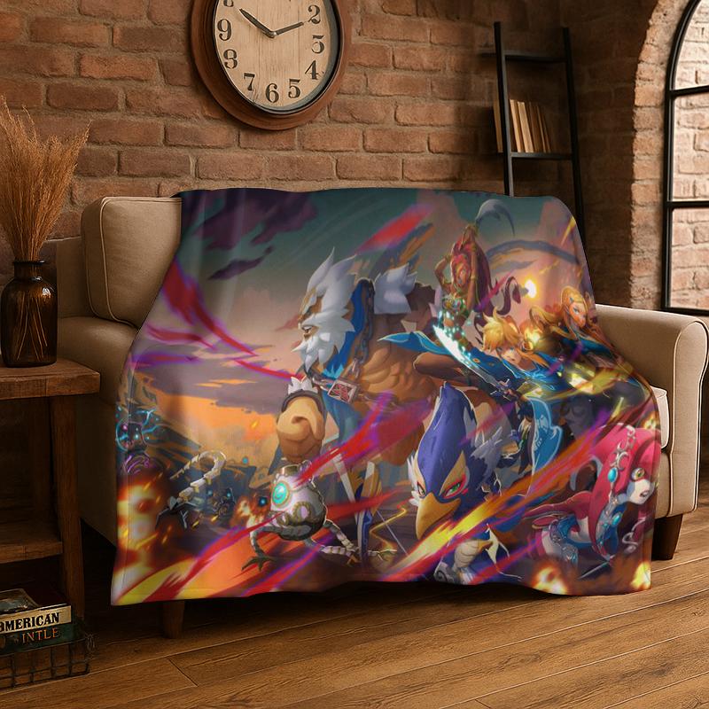 Classic Game Z-Zelda Cartoon Link Flannel Blanket Soft Warm Throw Blanket for Bedroom Living Room Bed Travel Camping Picnic