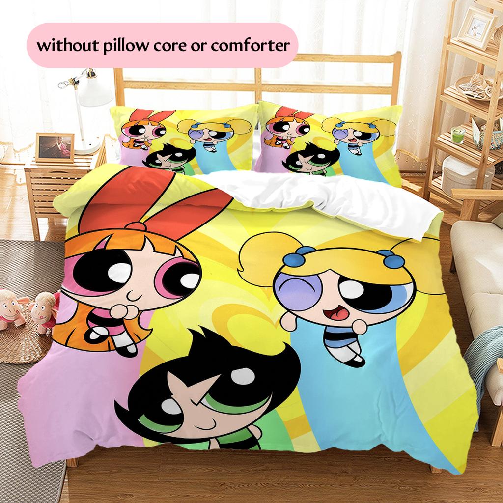 Cute Powerpuff Girls Printed Bedding Set Duvet Cover Pillowcase No Filler, Soft Home Bedroom Decor, Perfect Gift for Fans.chl