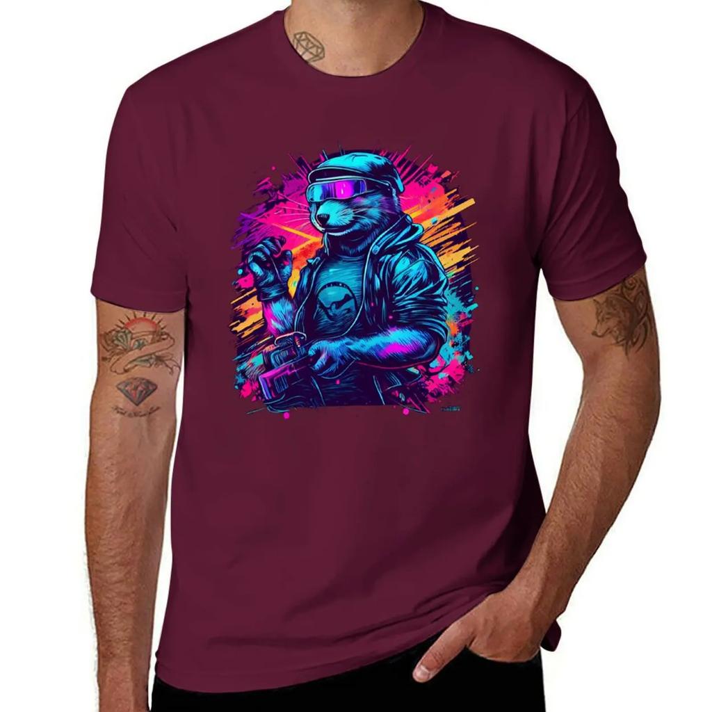 otter synthwave T-Shirt custom shirt Blouse mens graphic t-shirts anime
