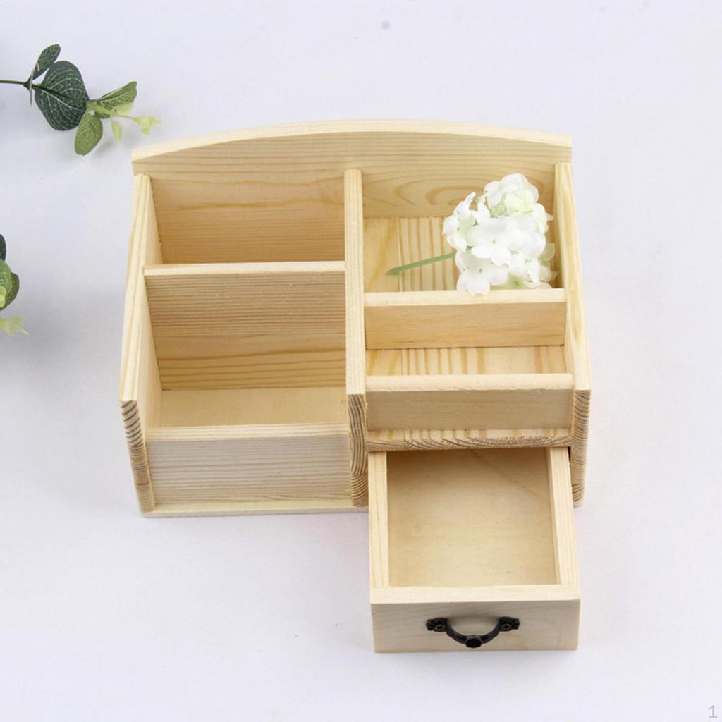 Desk Organizer,Tabletop Storage Box,Shelf,Wood,Rustic Table Organization with Drawers for Makeup
