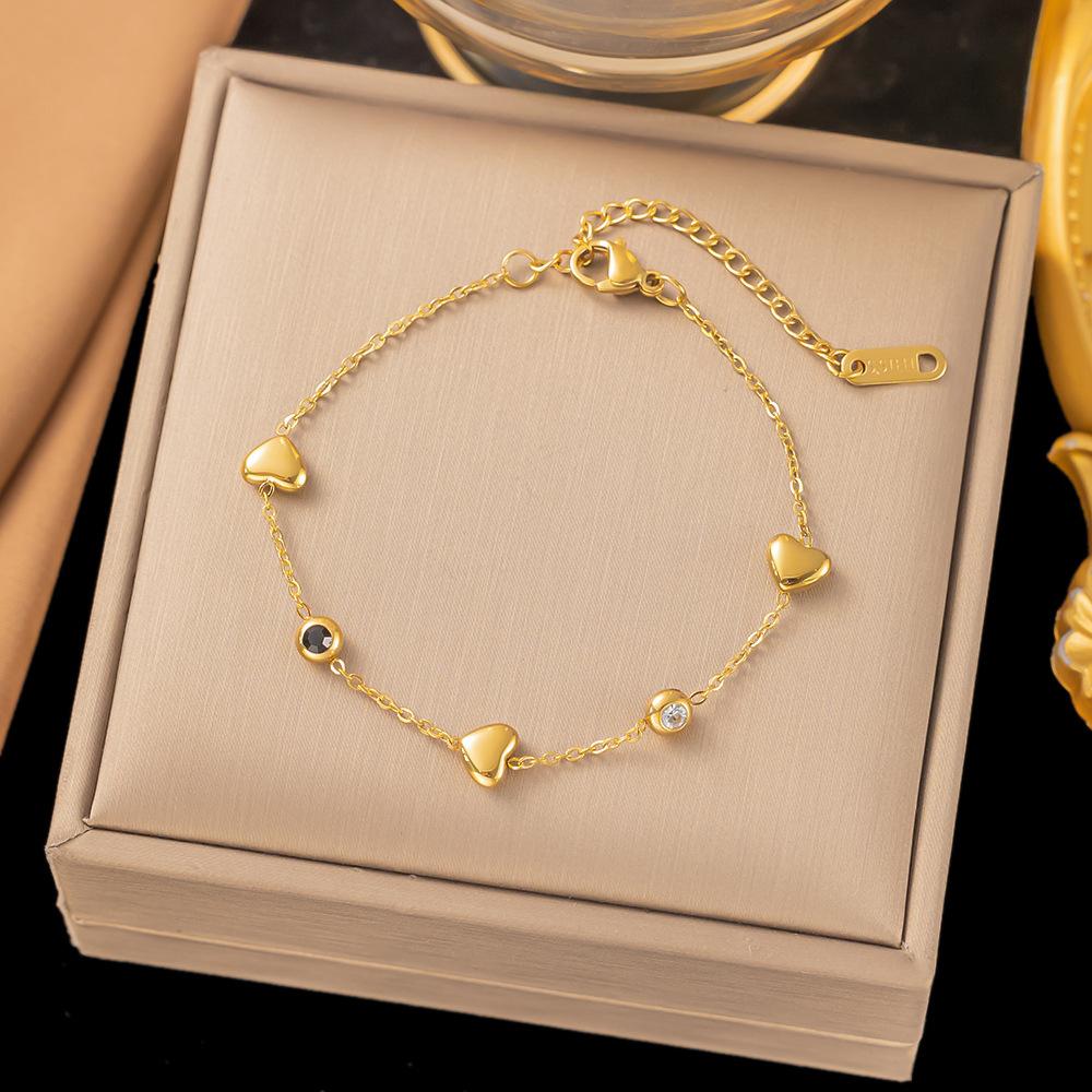 French Titanium Steel Heart Choker Necklace And Bracelet Set Sweet Peach Heart Tassel Design Women Jewelry