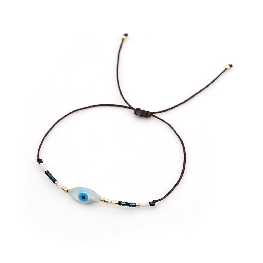 Niche Ethnic Style Miyuki Seed Bead Bracelet: Deep Sea Blue Eye Shell Lucky Braid