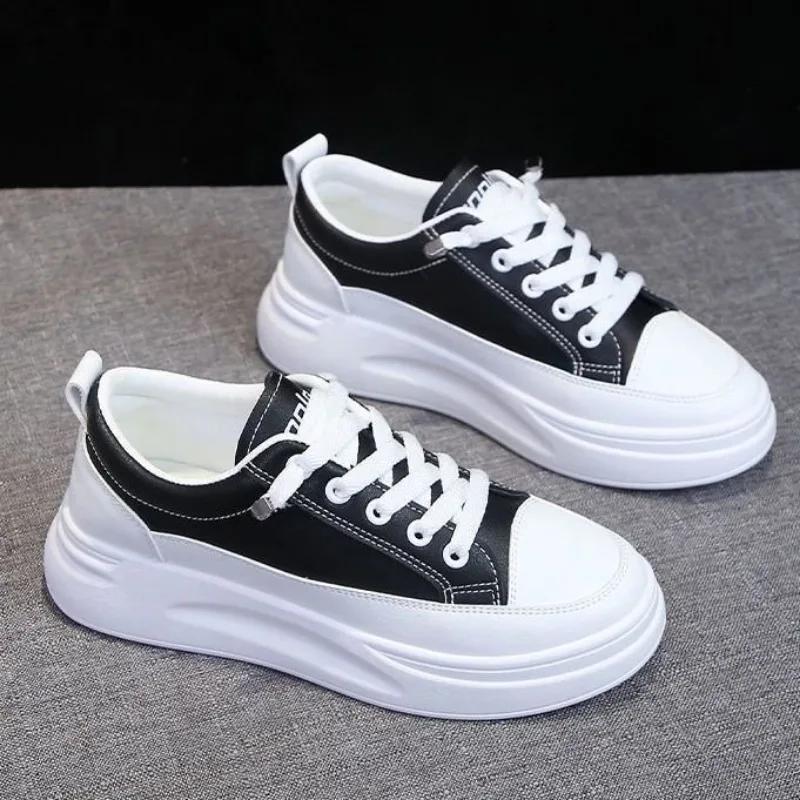 Fashion Women Korean Version Platform Casual Sport Sneakers for Women PU Leather Flat White Running Vulcanized Ladies Shoes