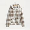 Women's Fashionable Plaid Long Sleeved Hooded Pocket Plush Casual Jacket Jacket