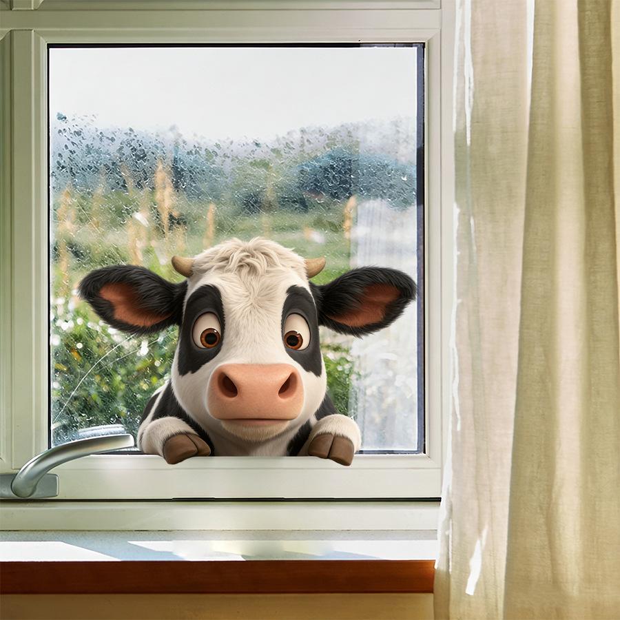 Double Sided Static Cling Cartoon Cute Cow Window Sticker Rustic Farmhouse Home Decor