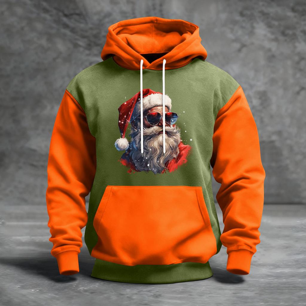 Men's Christmas Print Color Block Hooded Casual Sports Comfort Sweatshirt