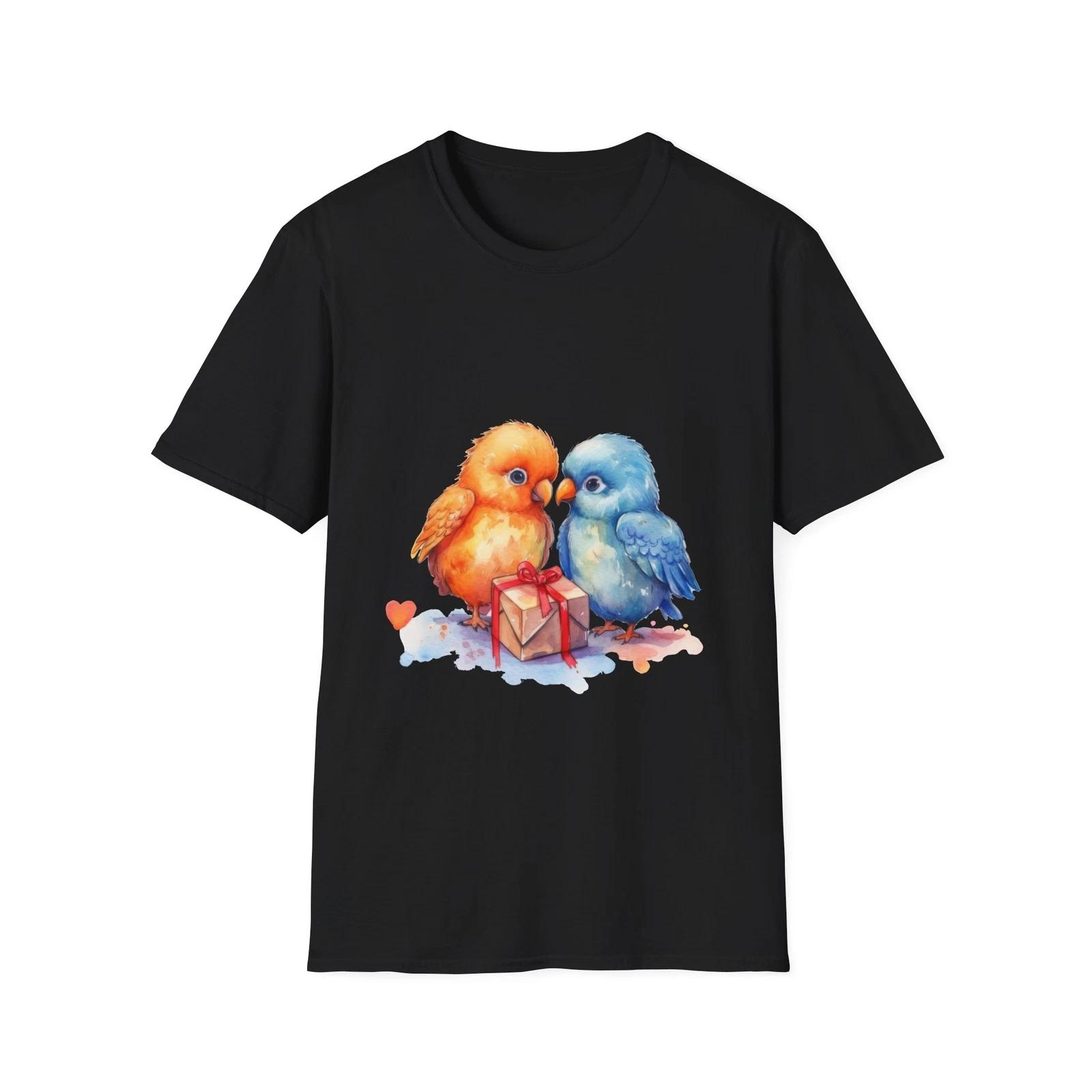Love Birds Unisex T-Shirt, Cute Animal Tee, Valentine s Gift, Softstyle Shirt, 3XL