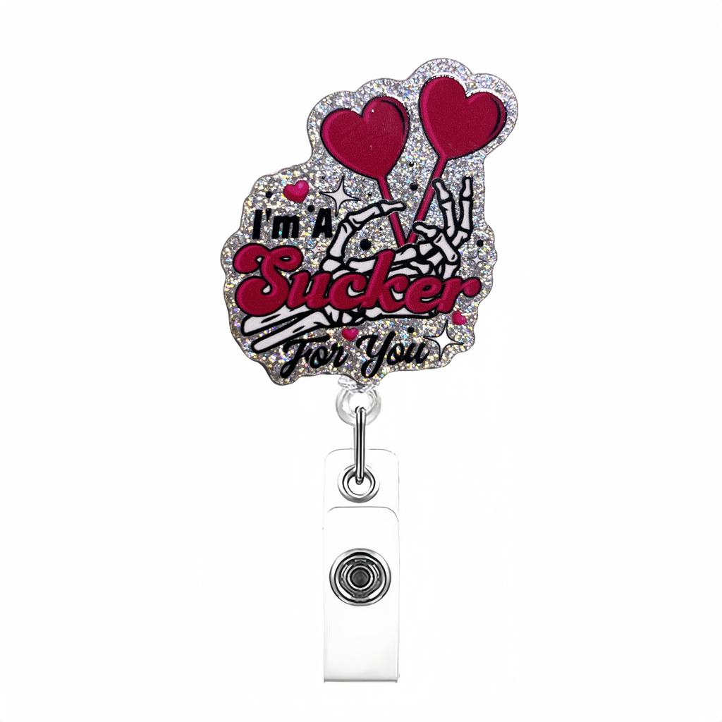 Bow Cherry Acrylic Badge Holder Sparkling Powder Medical Theme Retractable Pull Badge Reel Id Lanyard Name Tag Card Badge Holder