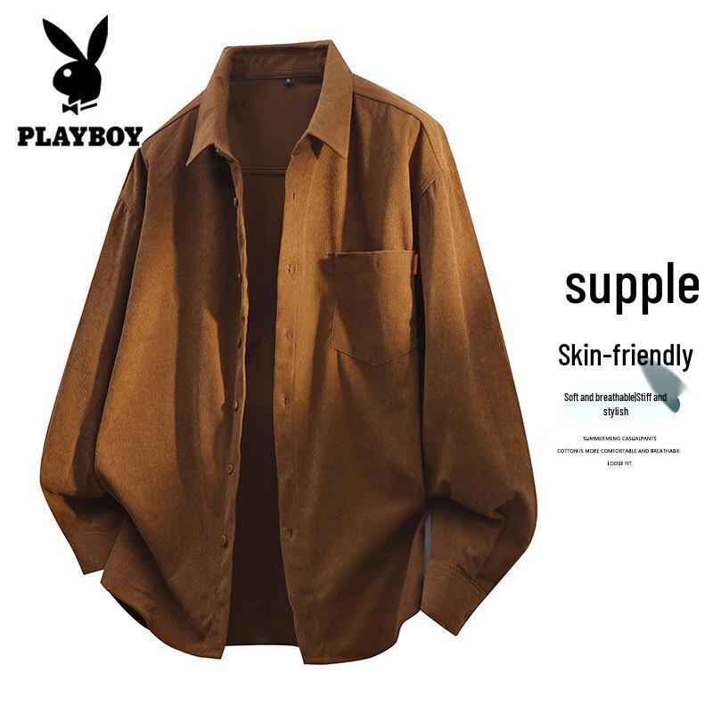 PLAYBOY Men s Loose Fit Corduroy Long Sleeve Shirt M