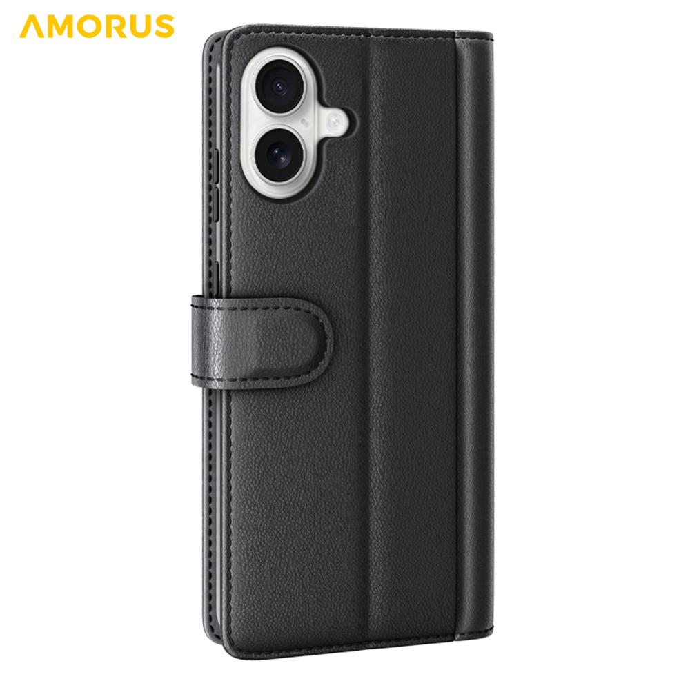 For iPhone 17 Stand Cases Calf Texture Genuine Split Leather Wallet Phone Cover