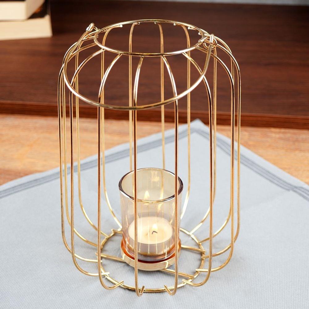 Gold metal candle lantern 21.5 cm