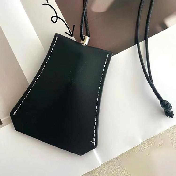 Stylish Leather Glasses Storage Bag Pendant Necklace Keychain Hanging Accessory Elegant Bags with Protective Flap