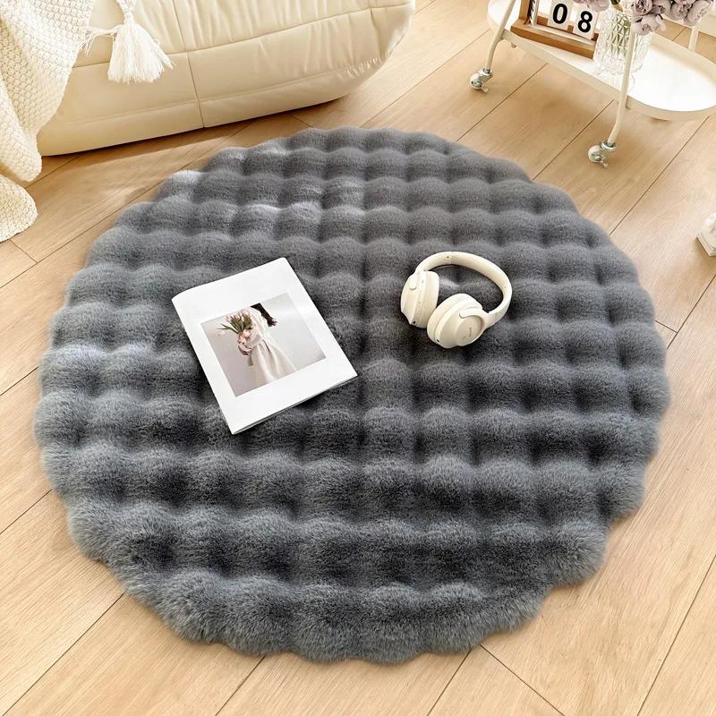 Round Bubble Velvet Carpet Solid Color Soft Fluffy Plush Non Slip Rugs Warm Bedroom Cushion Coffee Table Floor Mats Home Decor