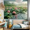 Serene Pink Lotus Pond Water Lilies Tapestry Wall Hanging For Bedroom Living Room Decor Zen Nature Art Print Home Decoratiogift