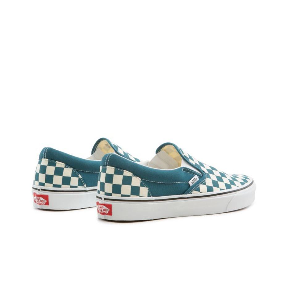 Vans Classic Slip-On Checkerboard - Bleu Corail Sneakers Unisexe Blanc Véritable VN0A33TB9EX