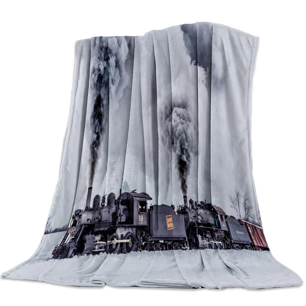 Flannel Blankets The Steam Age Of Old Trains Blanket Cushion Warm Throws on Sofa Bed Home Bedspread Travel Fleece Blanket Queen