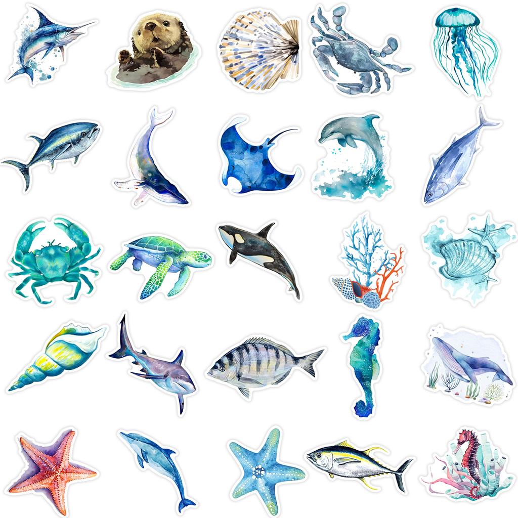 50Pcs Underwater World Graffiti Stickers Water Bottle Laptop Phone Bicycle Luggage Case Skateboard Children Adult Sticker