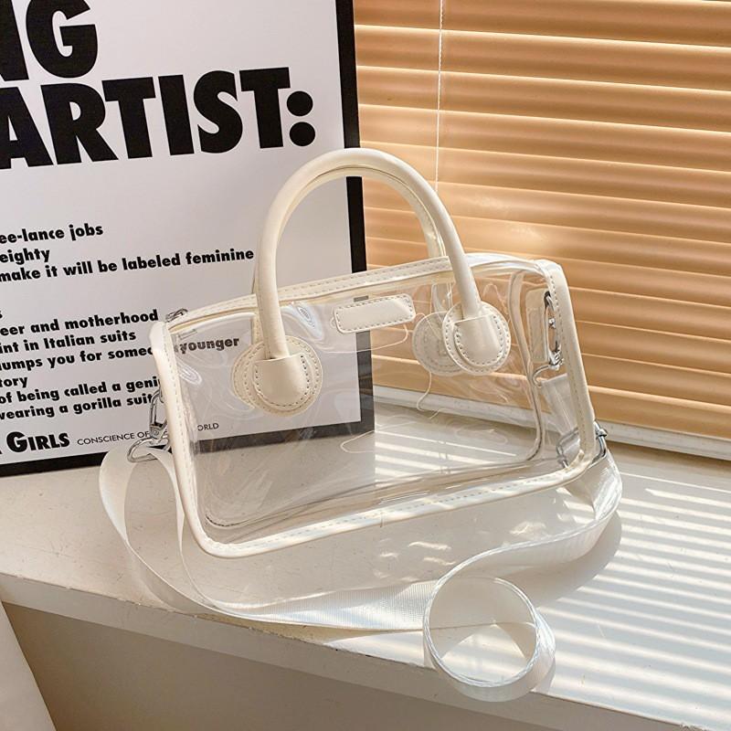 Transparent PVC Jelly Handbag Women Trendy Square Crossbody Bag With Stitching Detail Medium Size Collection