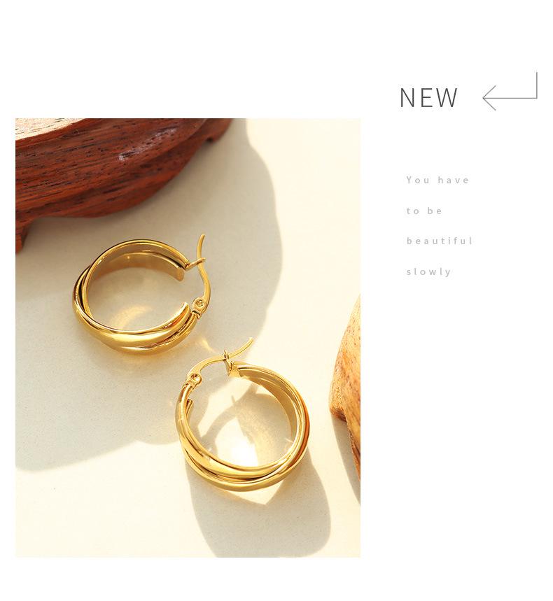 European & American Cold Style Double U-Shaped Titanium Steel Earrings, 18K Gold Plated, Women's Personality, Hong Kong Temperament - F375