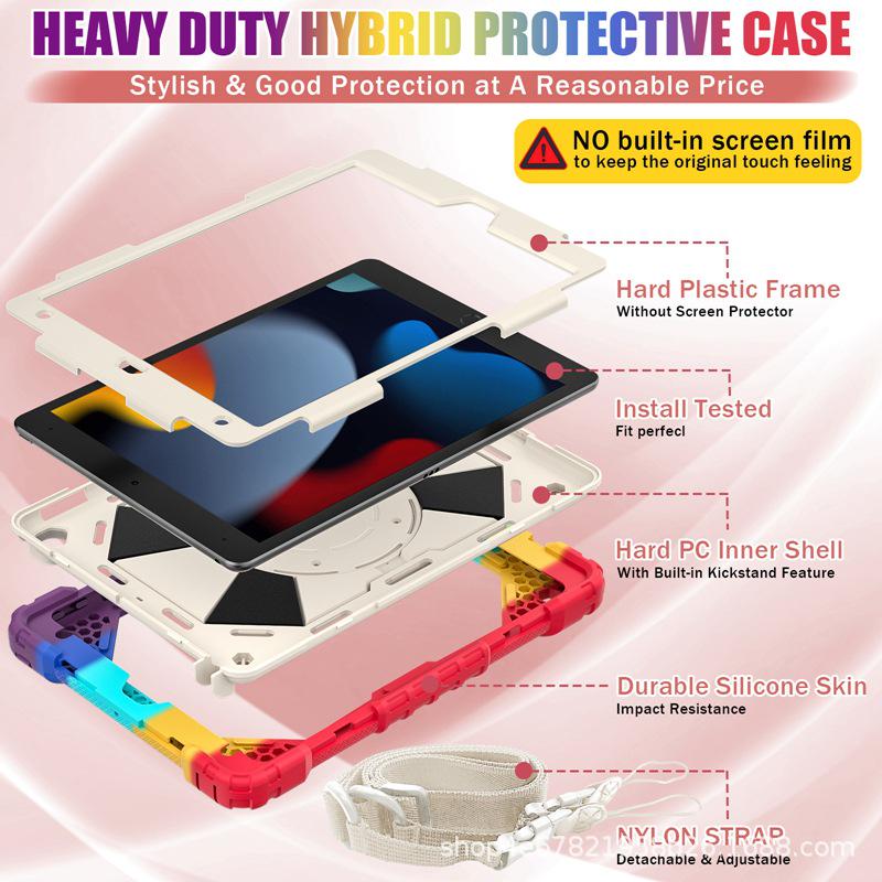 iPad 10.2 Contrast Shoulder Strap Case: 360° Rotating, Dual-Layer, Silicone Protective Cover for iPad 9/8/7