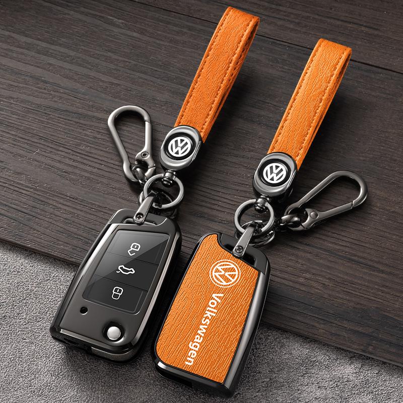 Für VOLKSWAGEN Zinklegierung+Leder Auto Fernbedienung Schlüsselhülle Abdeckung Schutzschale Für VW Volkswagen Polo Golf 7 MK7 Tiguan MK2 Accesso