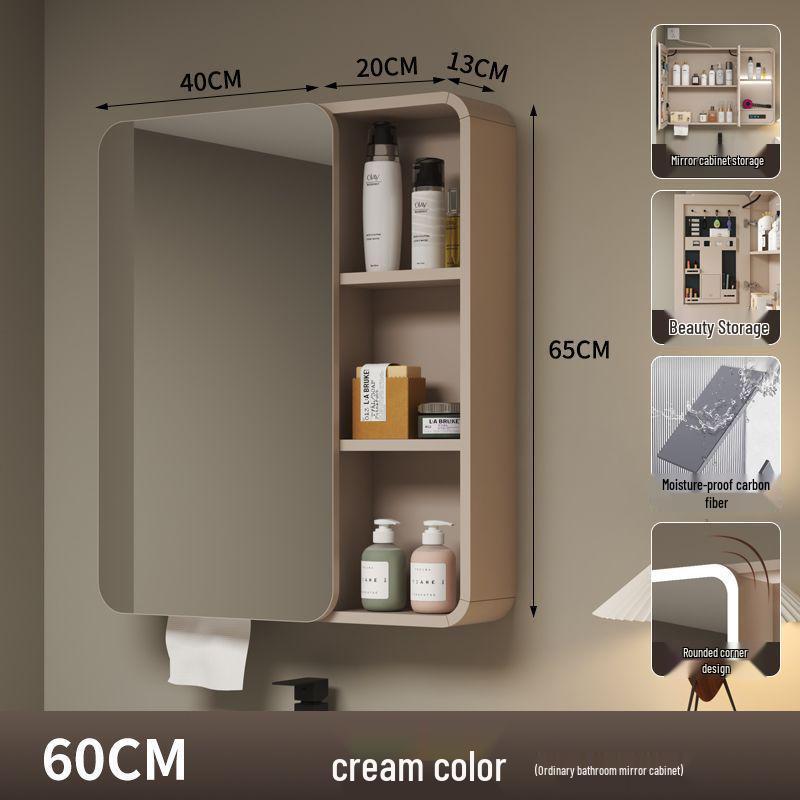 Arc Thickened Bathroom Smart Mirror Cabinet with Makeup Storage and Wall-Mounted Multi-Function Socket