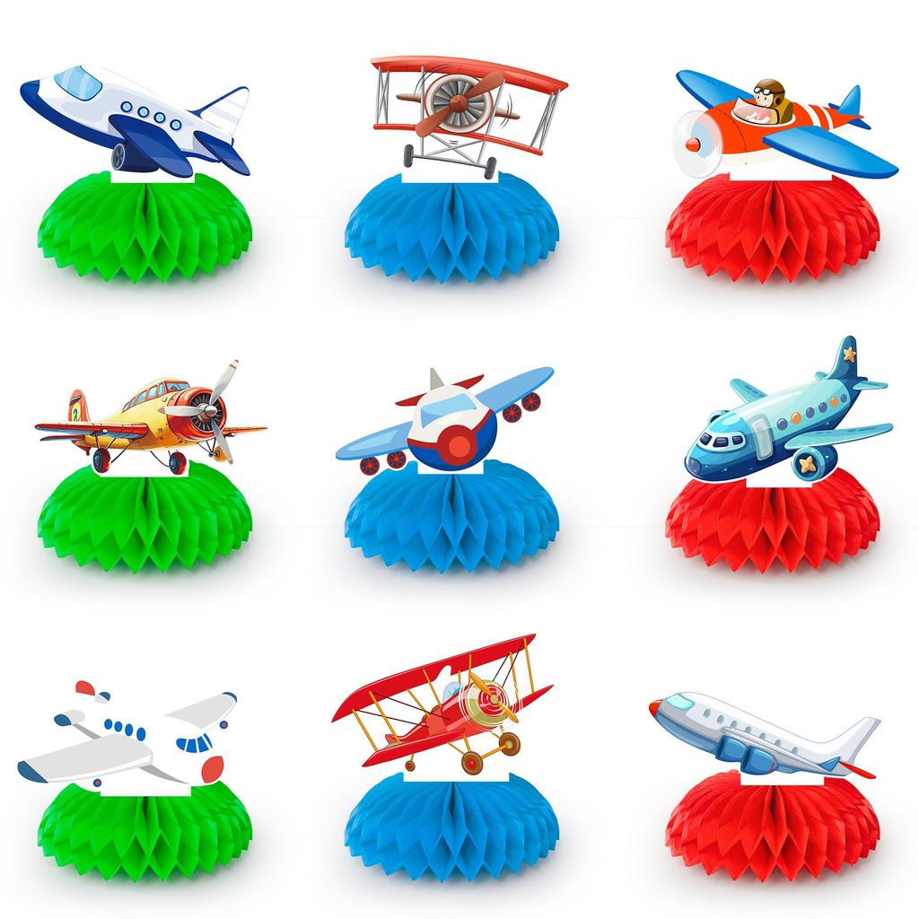 Airplane Honeycomb Centerpieces, 9 Pcs Aircraft Honeycomb Centerpieces Airplane Party Centerpieces, for Airplane Birthday Party Decorations