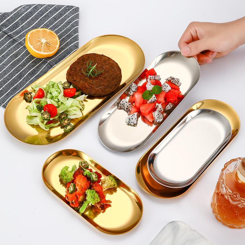 New Style Korean Stainless Steel Dish Plate Good Quality Gold Silver Tray Dish BBQ Dishes Commercial Use
